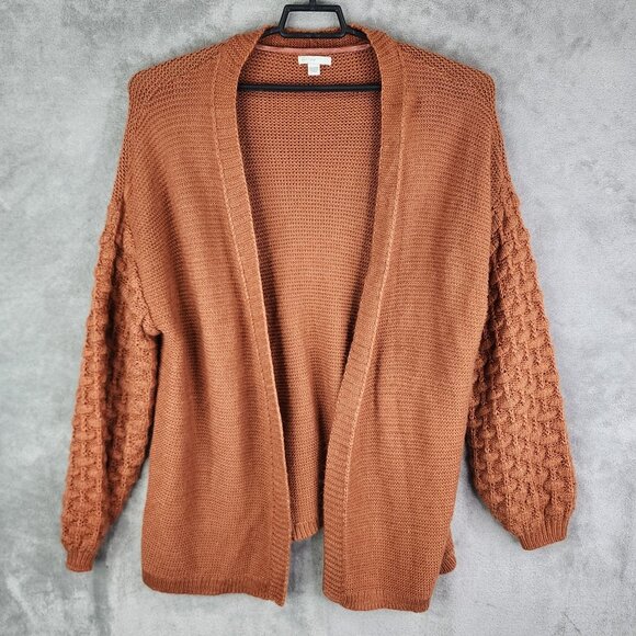 Womens Rust Orange Open Front Cardigan Sweater Loose knit Sleeves Size 18/20W - Picture 2 of 11
